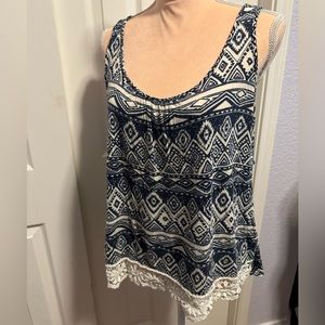 Scoop Neck Navy Aztec Print Lace Hem Swing Tank Top!